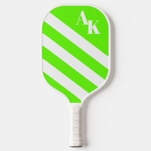 Raquette De Pickleball Monogramme diagonal rayé vert brillant
