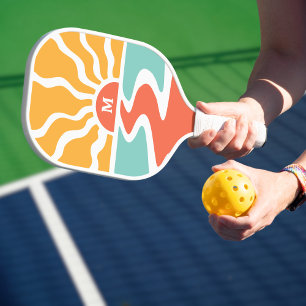 Raquette De Pickleball Monogramme d'océan coloré les années 70 rétrograde