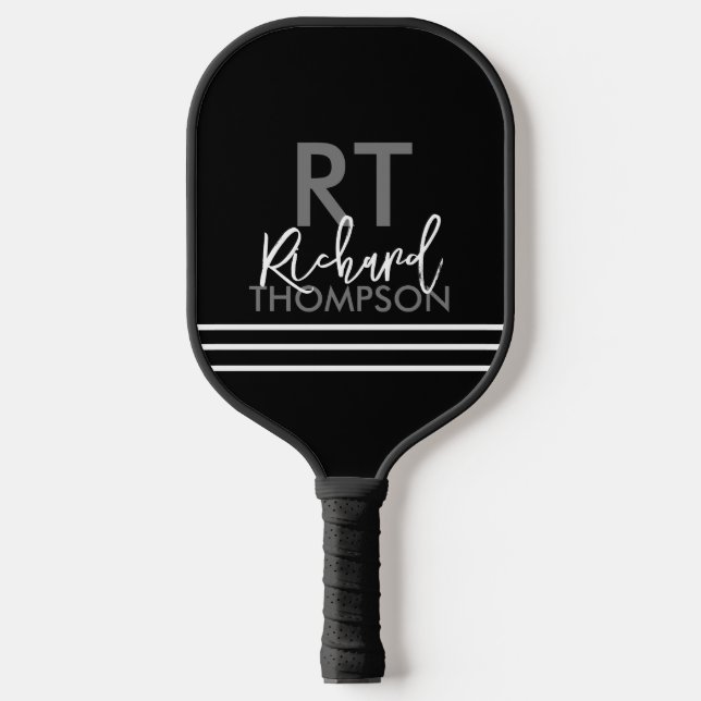 Raquette De Pickleball Monogramme du joueur (nom initial) sur noir (Recto)