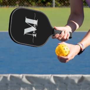 Raquette De Pickleball Monogramme Elegant Blanc noir personnel