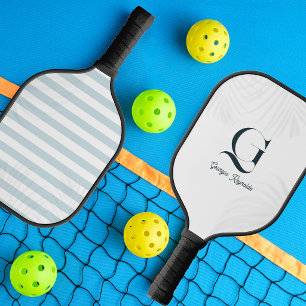 Raquette De Pickleball Monogramme Élégant   Dessin de Palmier Côtier