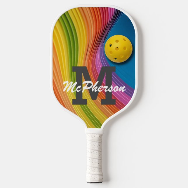 Raquette De Pickleball Monogramme et nom de Rainbow Wave Pickleball (Recto)