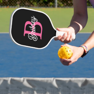 Raquette De Pickleball Monogramme et nom personnalisés Hot Pink moderne