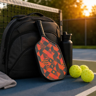 Raquette De Pickleball Monogramme Géométrique Abstrait Orange Gris