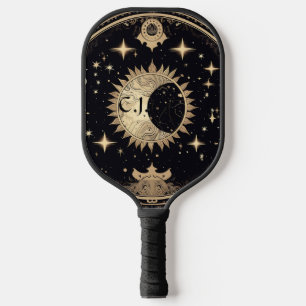 Raquette De Pickleball Monogramme gothique noir et or Eerie Sun Moon