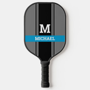 Raquette De Pickleball Monogramme Gras/Nom, Gris Gris Bleu Ciel Profond