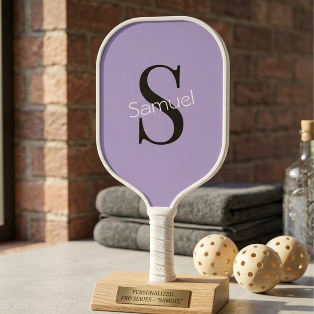 Raquette De Pickleball Monogramme Initial & Nom de Base Violet  (Créateur téléchargé)