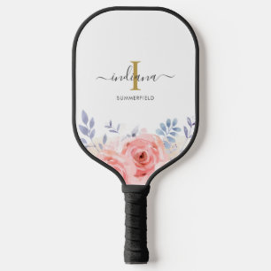 Raquette De Pickleball Monogramme Initial Nom Lilas Rose Floral