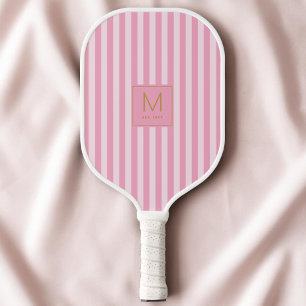 Raquette De Pickleball Monogramme Initiale Moderne Doré Rayures Rose Élég