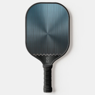 Raquette De Pickleball Monogramme métallique bleu et noir Aqua personnali