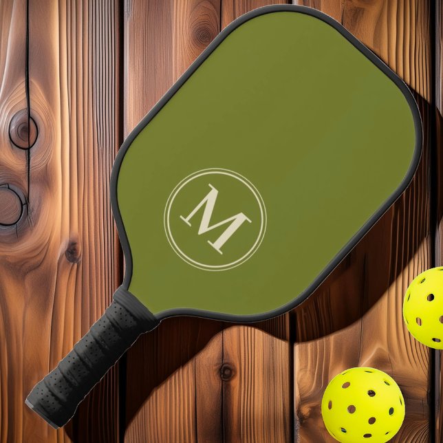 Raquette De Pickleball Monogramme Mi-Siècle solide couleur vert saule (Créateur téléchargé)