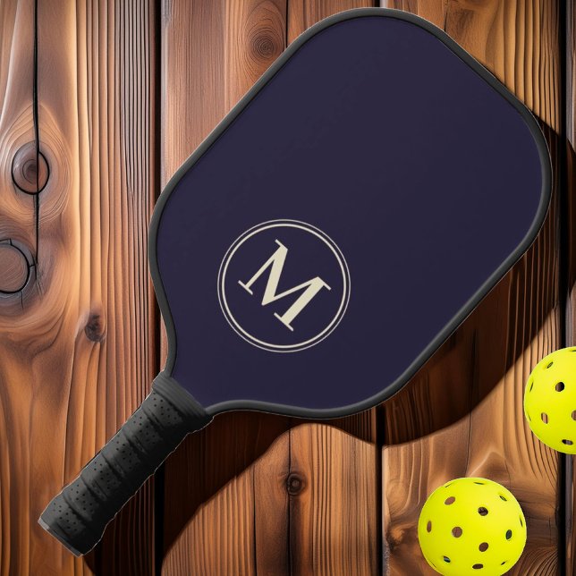 Raquette De Pickleball Monogramme Mi-Siècle solide moderne Midnight Ocean (Créateur téléchargé)