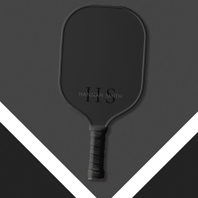 Raquette De Pickleball Monogramme minimaliste noir mat moderne (Créateur téléchargé)