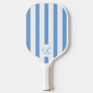 Raquette De Pickleball Monogramme moderne Bleu clair rayures Girls