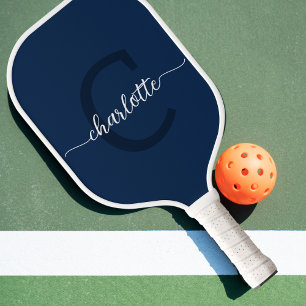 Raquette De Pickleball Monogramme moderne bleu marine et blanc
