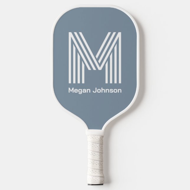 Raquette De Pickleball Monogramme moderne Dusty Blue Pickleball Paddle (Recto)