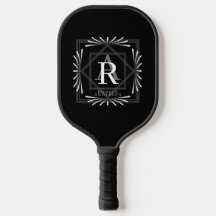 Monogramme moderne élégant Pickleball noir Paddle
