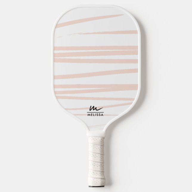 Raquette De Pickleball Monogramme moderne Lignes rose pâle Art Abstrait (Recto)