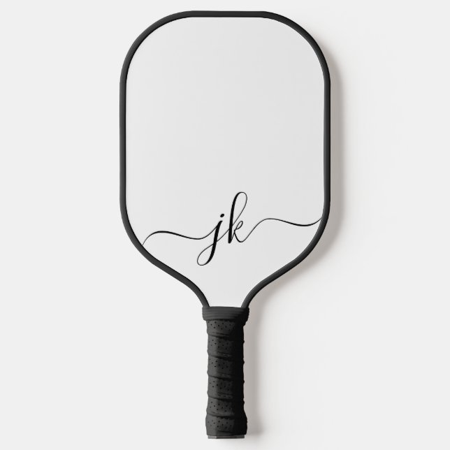 Raquette De Pickleball Monogramme moderne noir blanc (Recto)