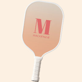 Raquette De Pickleball Monogramme moderne Nom initial Peach Gradient