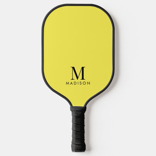 Raquette De Pickleball Monogramme moderne Nom jaune (Recto)
