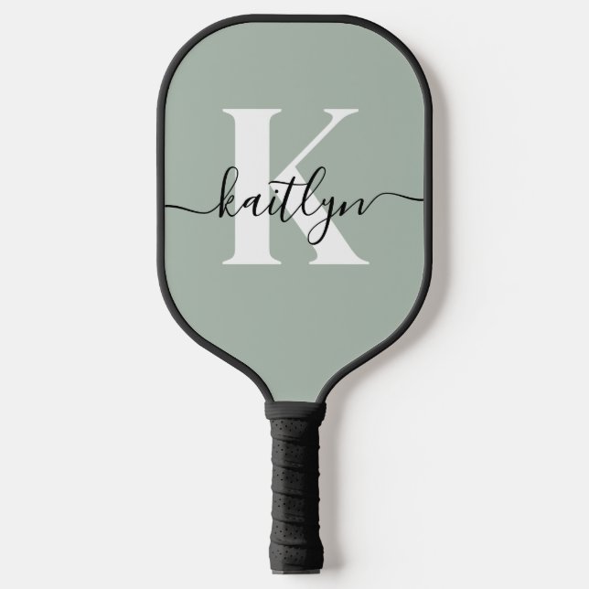 Raquette De Pickleball Monogramme moderne Sage vert (Recto)