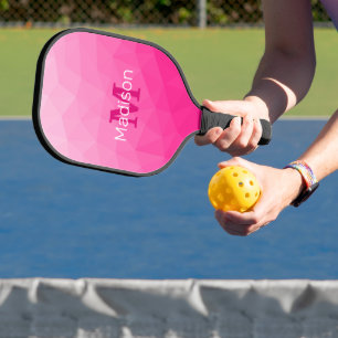 Raquette De Pickleball Monogramme Motif à maillage géométrique rose chaud
