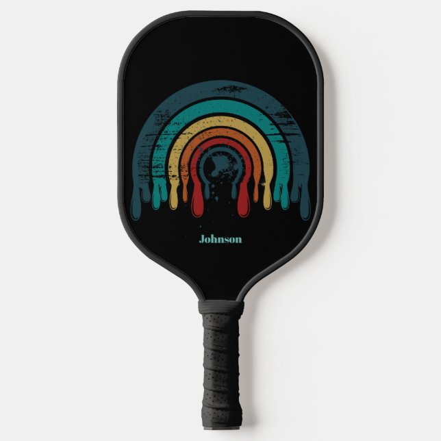 Raquette De Pickleball Monogramme noir arc-en-ciel rétro (Recto)