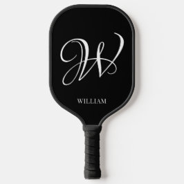 Raquette De Pickleball Monogramme noir élégant personnalisé initial