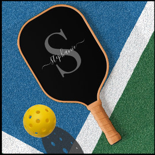 Raquette De Pickleball Monogramme noir et blanc moderne Prénom initial