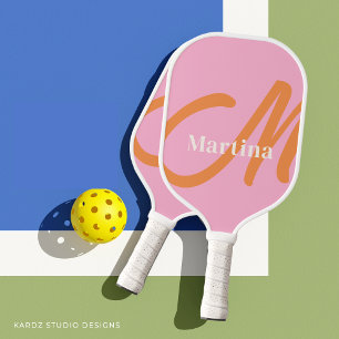 Raquette De Pickleball Monogramme orange rose personnalisé initial