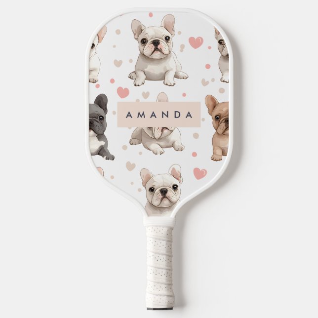 Raquette De Pickleball Monogramme Personalized Adorable French Bulldog (Recto)