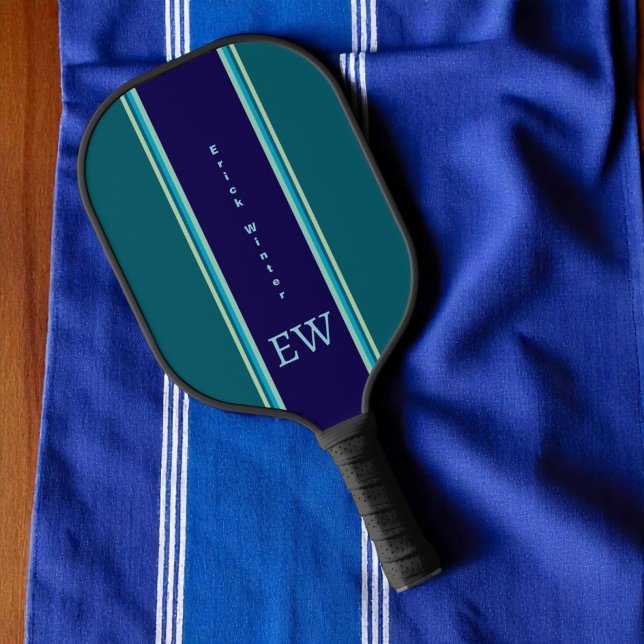 Raquette De Pickleball Monogramme personnalisé cool Bleu (Créateur téléchargé)