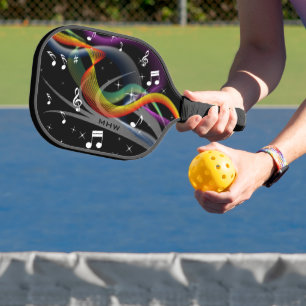 Raquette De Pickleball Monogramme personnalisé d'illustration de musique