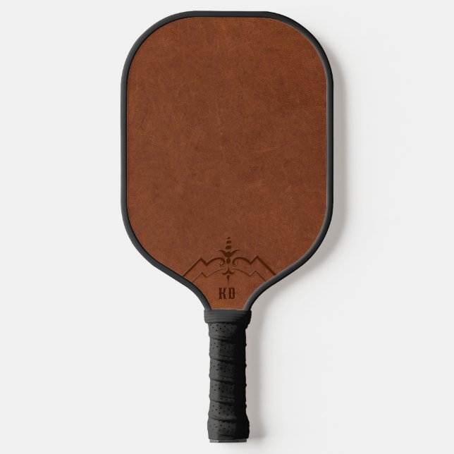 Raquette De Pickleball Monogramme personnalisé d'image en cuir Brown (Recto)