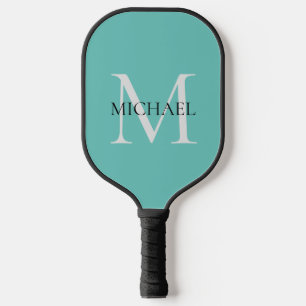 Raquette De Pickleball Monogramme personnalisé et nom Turquoise clair