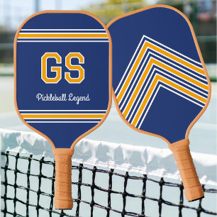 Raquette De Pickleball Monogramme personnalisé Initiales Rétro Navy Jaune