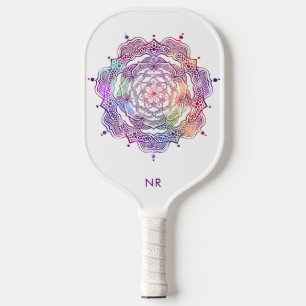 Raquette De Pickleball Monogramme personnalisé Mandala Sacré Vibrant