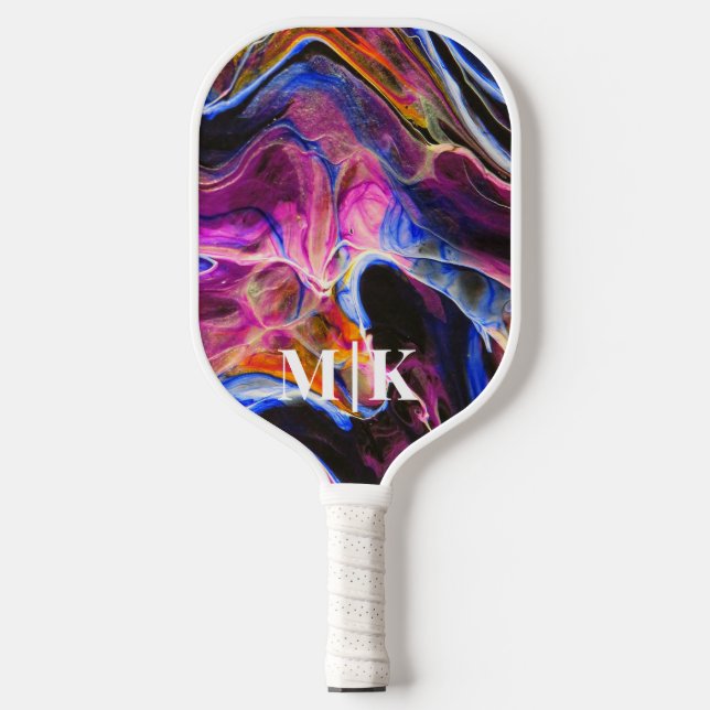 Raquette De Pickleball Monogramme Personnalisé Rich Blue Agate Éclats (Recto)