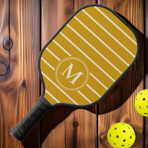 Raquette De Pickleball Monogramme Rayures Milieu de Siècle Couleur Ocre D