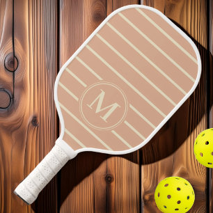 Raquette De Pickleball Monogramme Rayures Milieu de Siècle Couleur Pêche