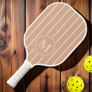 Raquette De Pickleball Monogramme Rayures Milieu de Siècle Couleur Pêche 