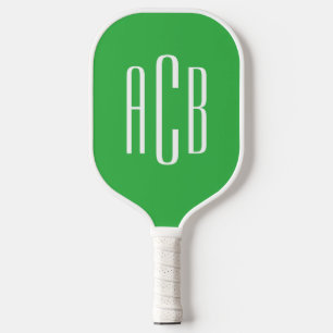 Raquette De Pickleball Monogramme Rétro Vérifié Trois Lettres Vert et Bla