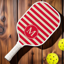 Raquette De Pickleball Monogramme rose de cueillette de cerises à rayures