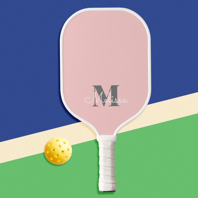 Raquette De Pickleball Monogramme rose féminin élégant moderne Nom (Créateur téléchargé)