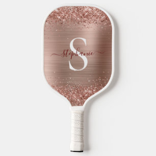 Raquette De Pickleball Monogramme Rose Gold Faux-Parties scintillant Girl