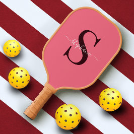 Raquette De Pickleball Monogramme rose mignon de la fille initiale + nom