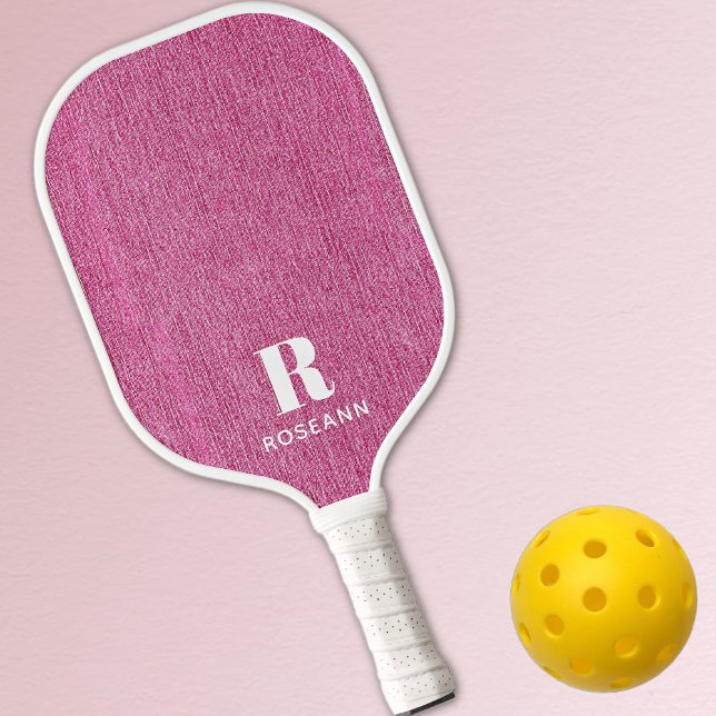 Raquette De Pickleball Monogramme Simple Chic Rose Denim Impression (Créateur téléchargé)