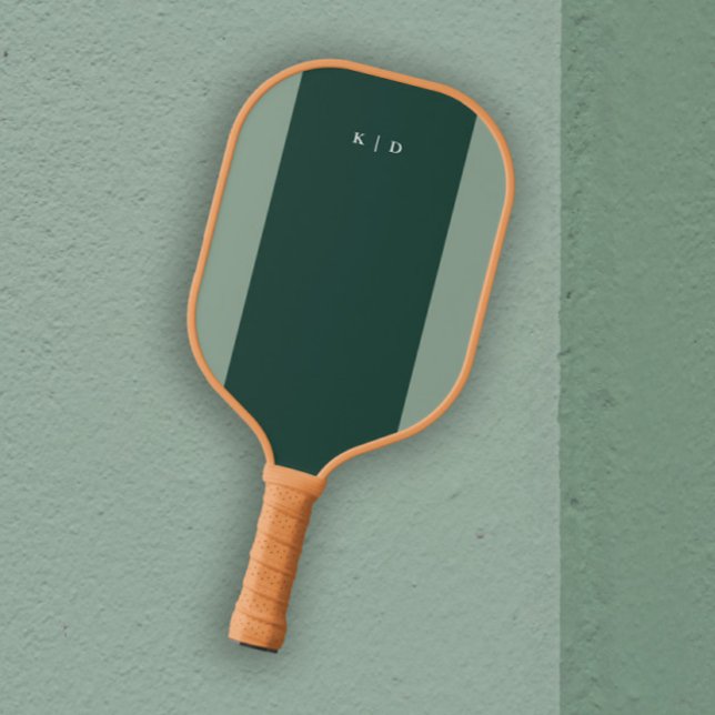Raquette De Pickleball Monogramme simple en bande vert foncé (Elegant Simple Monogram Pickleball Paddle.)