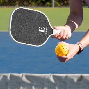 Raquette De Pickleball Monogramme Simple Moderne Imprimé Denim Noir & Bla